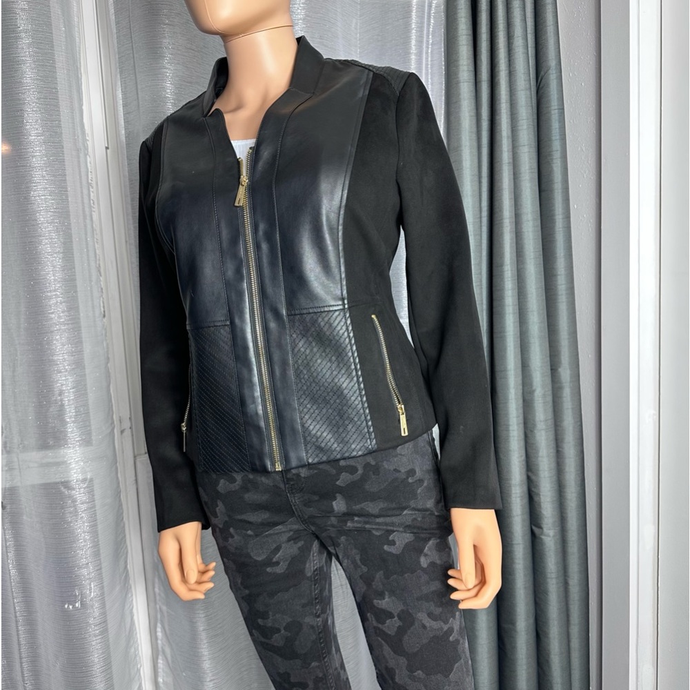 Kenneth Cole New York Black Leather Jacket with Gold Accents